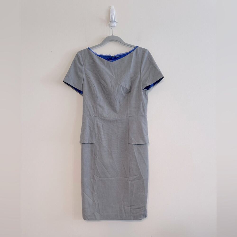 Elie Tahari Sybil Peplum Sheath Dress Women 8 Grey Blue‎ NWT Professional Chic